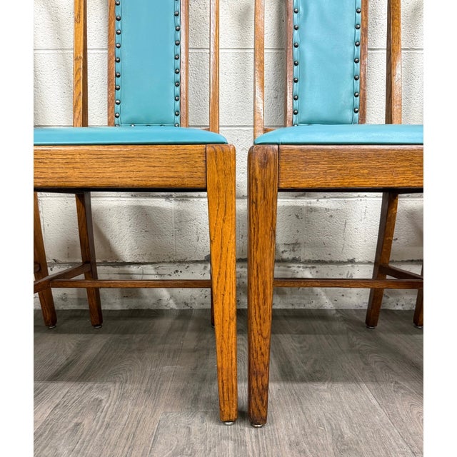 Vintage Mission Arts & Crafts Oak Dining Chairs - Set of 5 For Sale - Image 4 of 10