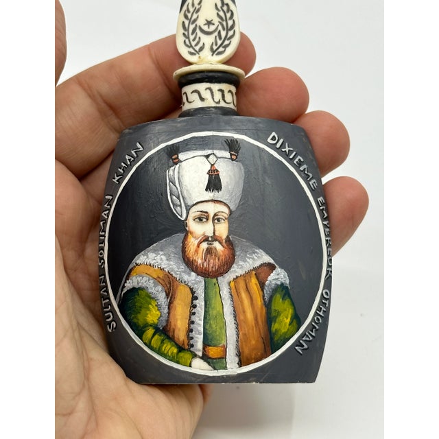 1960s Hand Painted Emperor Otho Carved Bottle With Stopper For Sale - Image 4 of 10