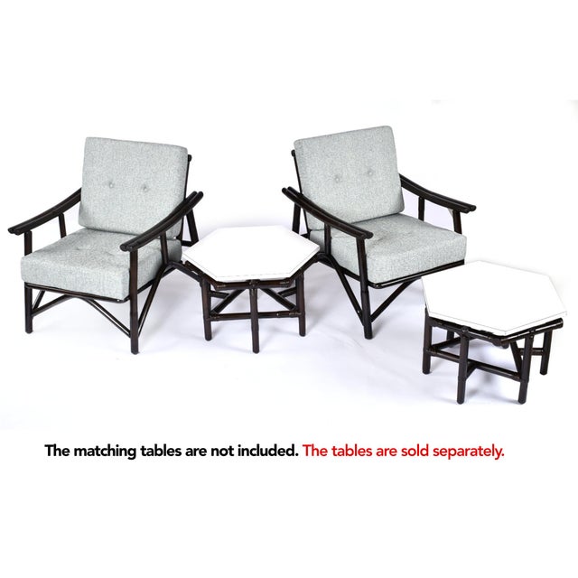 Pair John Wisner for Ficks Reed Far Horizons Light Blue Rattan Lounge Chairs For Sale - Image 13 of 16