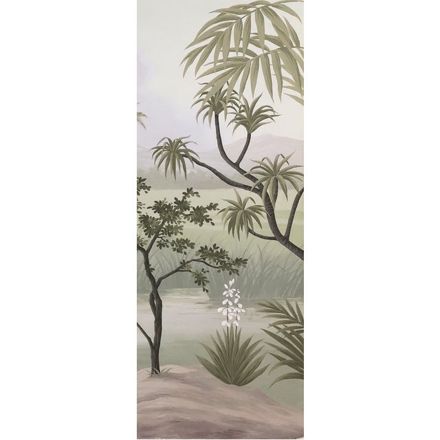 36" * H108" * 4ps, Retro French Hand-Painted Tropical Riverside Flamingo Mural, Low-Saturation Misty Wall Covering for Living Room & Bedroom For Sale - Image 6 of 6