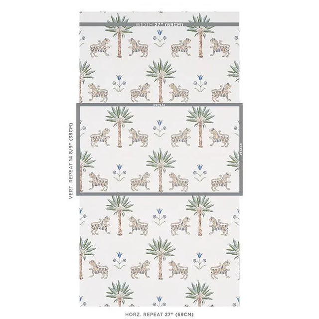 Tiger Palm is an open, neatly arranged wallpaper design inspired by antique block prints. With its stylized palm trees,...