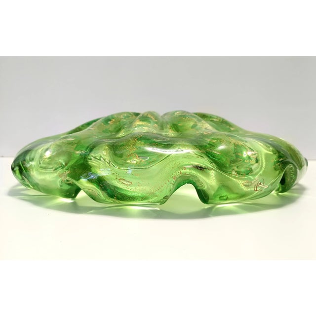 Large Green Bullicante Murano Glass Bowl with Gold Leaf, Italy, 1960s For Sale - Image 9 of 14