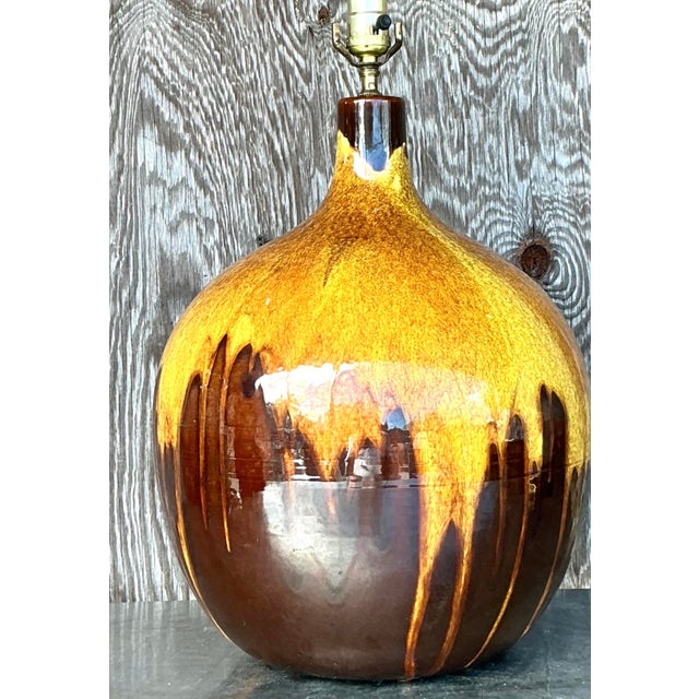 Vintage Mid-Century Modern Drip Glaze Lamp For Sale - Image 16 of 18