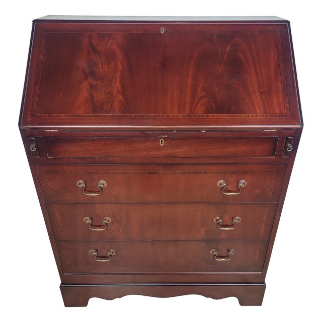 Vintage Secretaire with Green Leather Top, 1960 For Sale