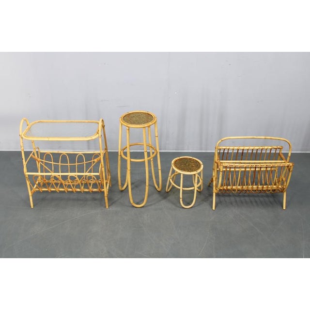 Mid-Century Modern European Rattan Accessories Set with Tables and Magazine Racks, 1960s, Set of 4 For Sale - Image 3 of 10