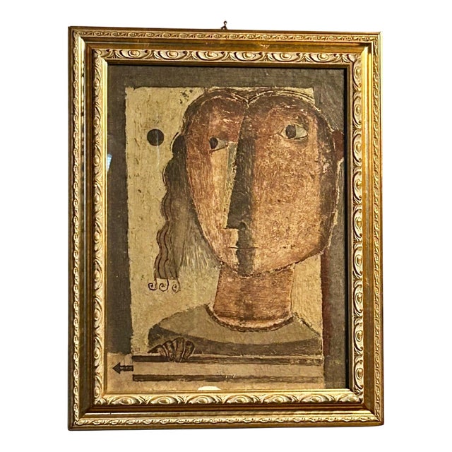 Antonio Mignozzi, Frontal Figure, Oil / Fresco on Canvas, Italy, 1970s-1980s, Framed For Sale
