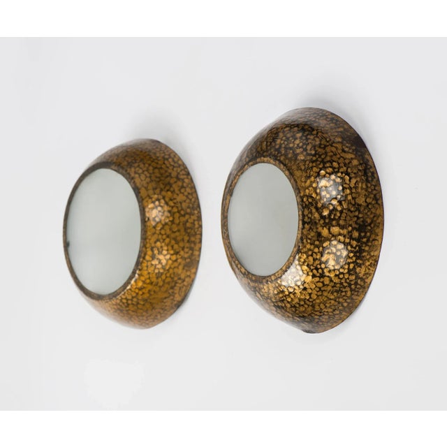 1950s Spanish Round Gilt Metal Wall Sconces - a Pair For Sale - Image 10 of 10