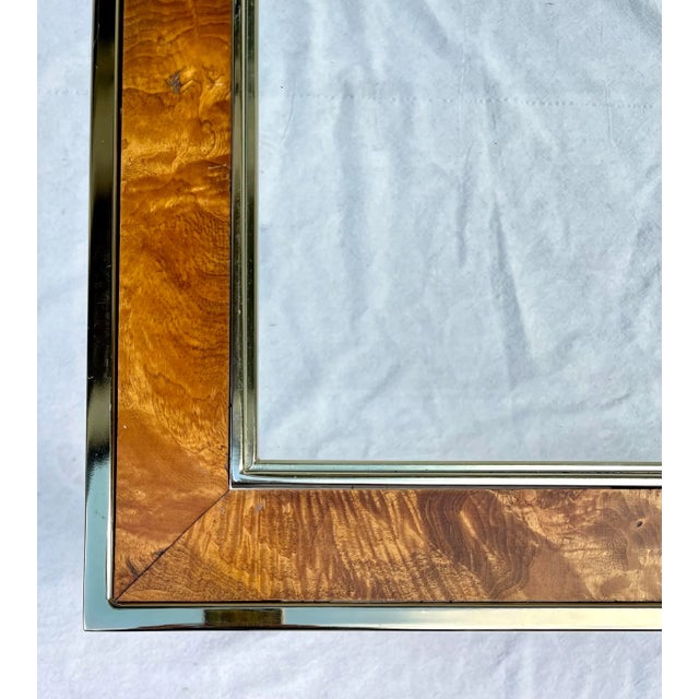 1960s 1960's Brass, Burl-Wood and Glass Parsons Side Table For Sale - Image 5 of 13