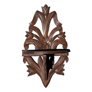 Antique Victorian Hand Carved Wood Folding Wall Shelf For Sale