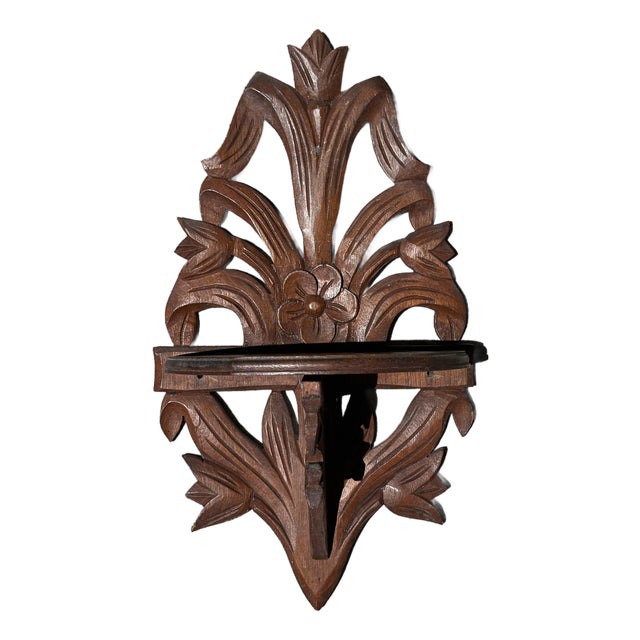 Antique Victorian Hand Carved Wood Folding Wall Shelf For Sale