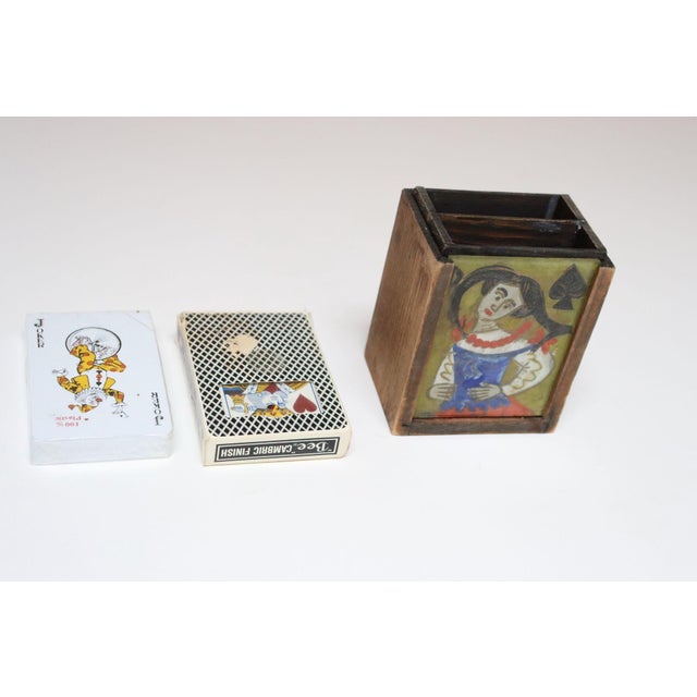 1960s Vintage Polish Folk Art Hand-Painted Wooden Playing Card Holder by Irena Makowey For Sale - Image 5 of 12