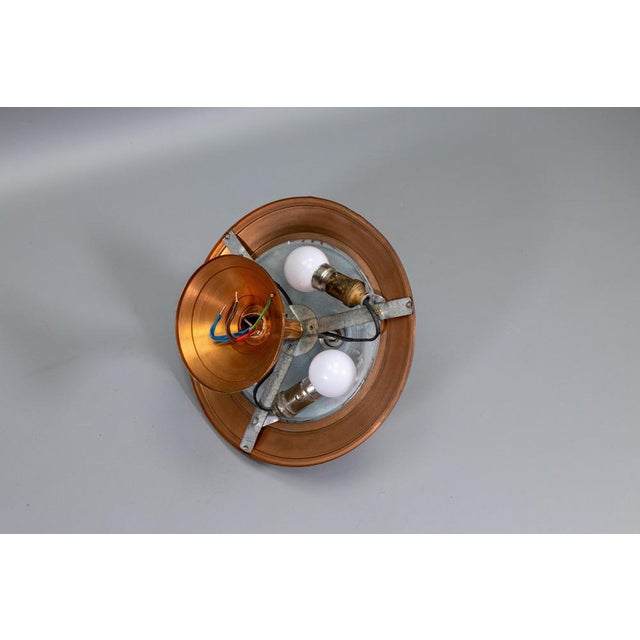 Art Deco French Copper and Frosted Glass Three-Light Ceiling Light, 1930s For Sale - Image 17 of 18
