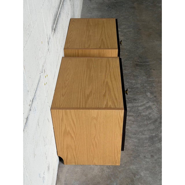 Oak 2 Drawer Bedside Nightstands Set of 2 Vintage Mid-Century Modern 1980s For Sale In Los Angeles - Image 6 of 11