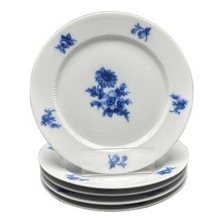 Vintage Upsala Ekeby Karlskrona Sweden Set of 5 Flow Blue Porcelain Floral Side Dessert Plates For Sale
