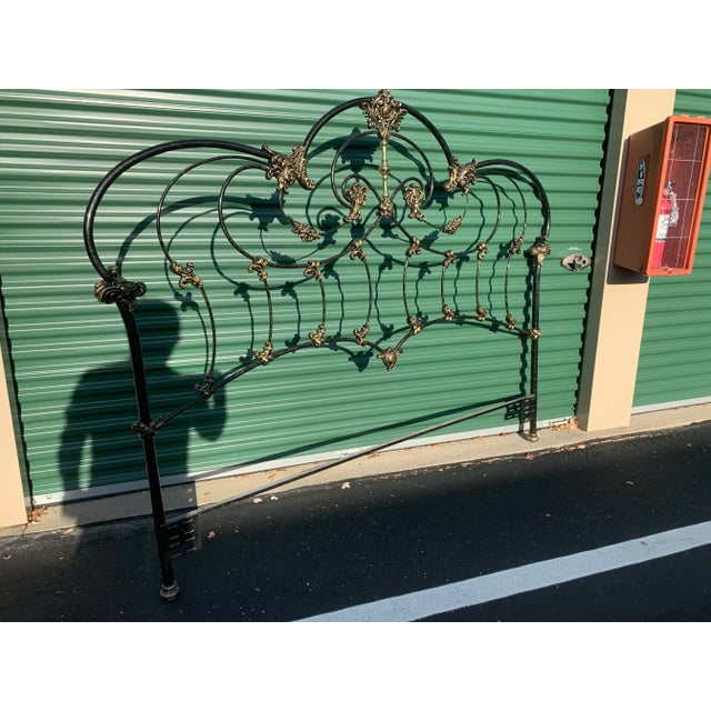 Metal 1980s Vintage Elliott’s Design Black Enameled Iron and Brass King Size Headboard For Sale - Image 7 of 12