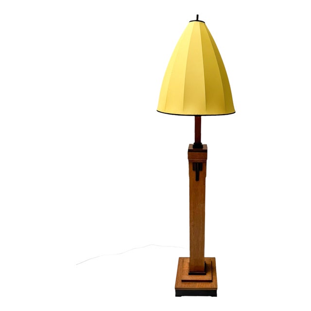 Art Deco Modernist Floor Lamp with Shantung Silk Shade, 1920s For Sale