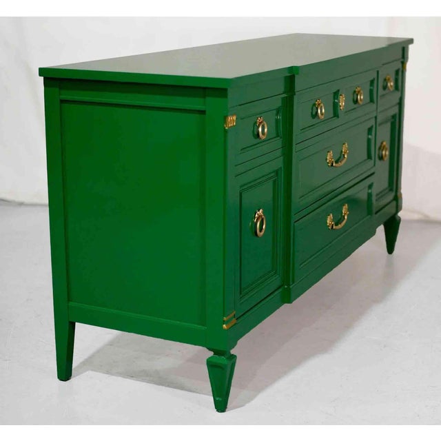 Vintage Transitional Credenza Ribbon Hardware in Green by Thomasville - Newly Painted For Sale In Chicago - Image 6 of 12