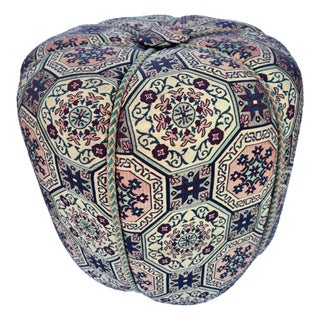 Moroccan Art Deco Style Pouf Upholstered in Moorish Textile Fabric Stool For Sale
