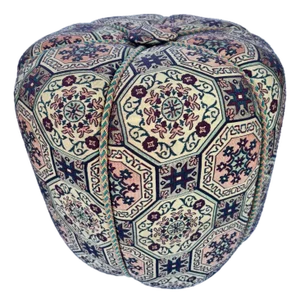 Moroccan Art Deco Style Pouf Upholstered in Moorish Textile Fabric Stool