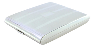 Silver Cigarette Case with Guilloche Bands, Cigarette Holder and Gilt Interior