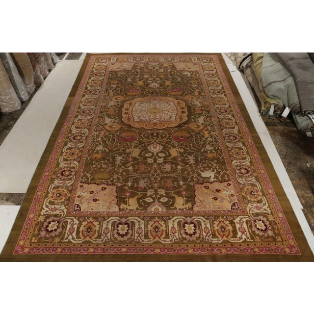 Traditional Antique Amritsar Rug in Greenish-Brown, Pink & Gold Medallion With Pictorials For Sale - Image 3 of 8