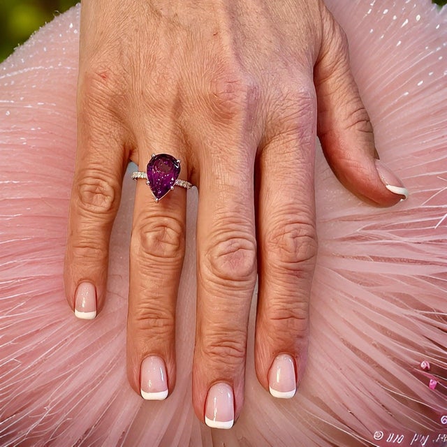 Natural Amethyst Diamond Ring 6.5 14k White Gold 7.67 TCW Certified For Sale - Image 13 of 15