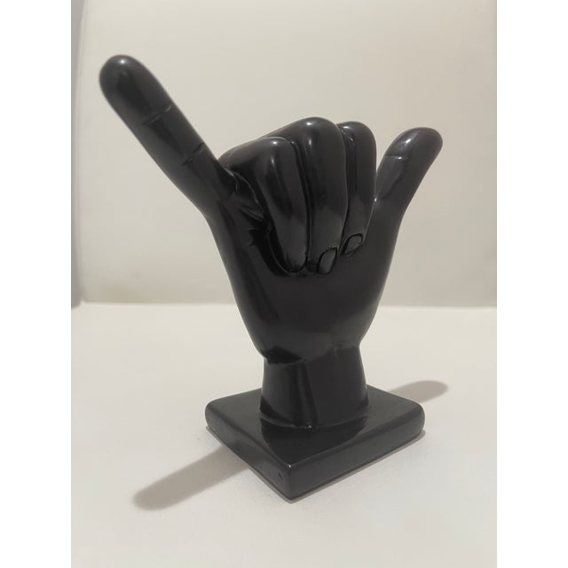 Art Deco Pop Art Shaka Hand Symbol Chocolate-Black Tabletop Figurine For Sale - Image 3 of 4