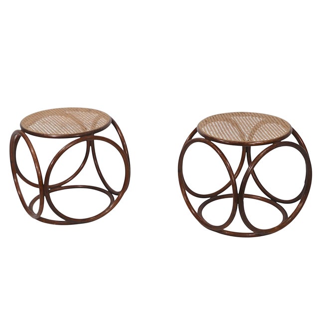 Thonet Pair of Bentwood and Cane Stools Attributed To Thonet Circa 1950/60s For Sale - Image 4 of 10
