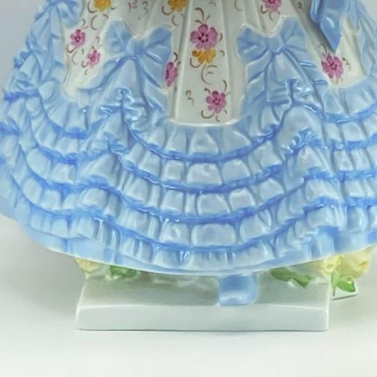 Mid 20th Century Herend Deryne (Mrs. Dery) Large 14” Porcelain Figure: Woman With Guitar/Mandolin (Blue Gown, Floral Motifs) Ligeti Early Mark, Vintage #5753 For Sale - Image 5 of 18