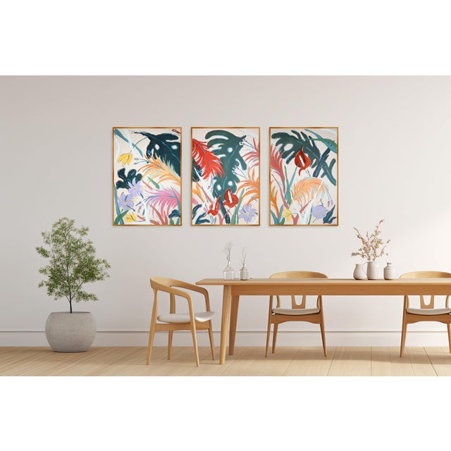 2026, Botanic Painting Triptych, Illustration Style Garden, Tropical Abundance, Acrylic Paint on Watercolor Paper For Sale - Image 10 of 11