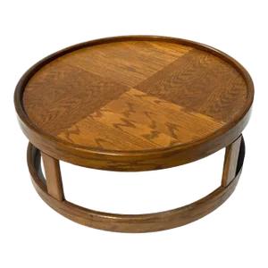 Vintage Mid Century Modern 1970s Large Parquet Circle Oak Coffee Table Howard Furniture 5500 Group