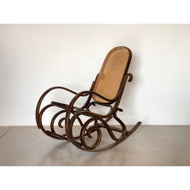 Wood Rocking Chair in Wood and Straw, 1960s For Sale - Image 7 of 12