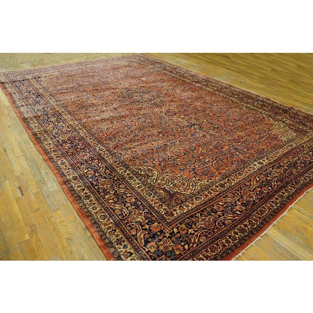 Textile 1900s Fine Traditional Antique Red Rust Floral Medallion Dabir Kashan Rug For Sale - Image 7 of 9