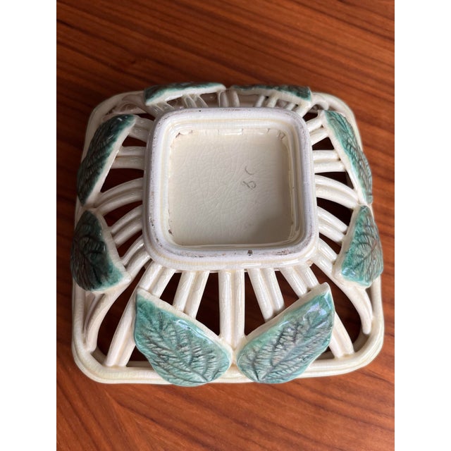 Vintage French Open-Weave Ceramic Bowl With Barbotine Lemon Leaves For Sale - Image 12 of 12