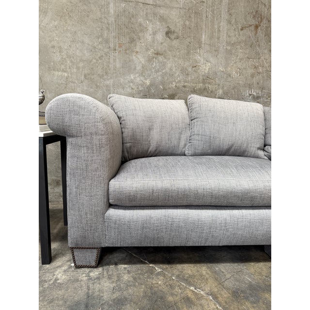 2000 - 2009 Custom Slate Upholstered Wedge Sectional Down Filling Nailhead Trim For Sale - Image 5 of 18