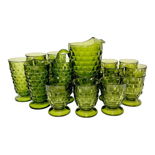 1960s Vintage Boho Chic Americana Indiana Glass Whitehall Glassware Set - 17 Pieces. For Sale