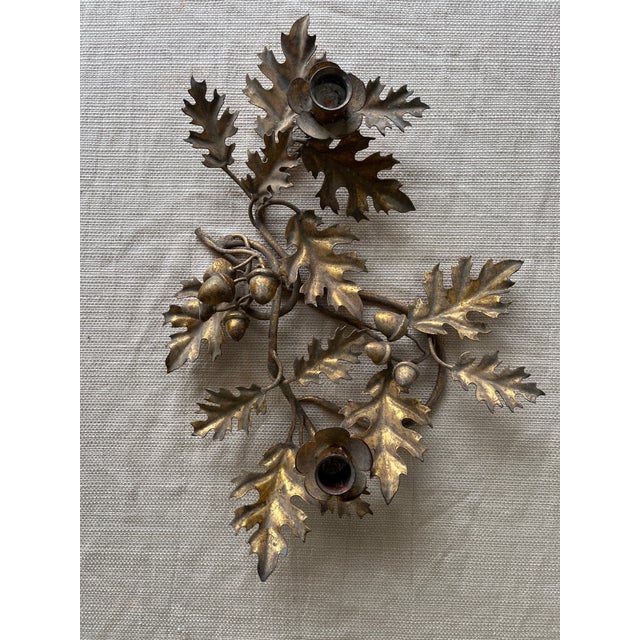 Vintage Italian Tole Gilt Candleholder – Oak Leaf + Acorn Motif For Sale In New York - Image 6 of 7