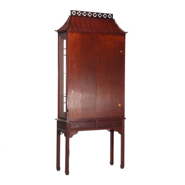 Chinese Chippendale 2-Door 2-Drawer Hardwood Breakfront Cabinet C1930 For Sale - Image 12 of 13
