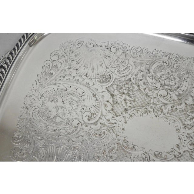 Mid 20th Century Vintage Sheffield Victorian Silver Plated Twin Handle Bar Serving Platter Tray For Sale - Image 5 of 14