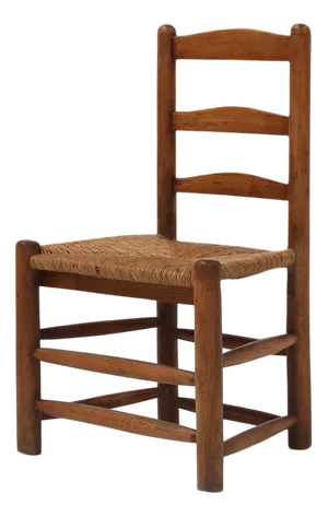 French Wabi-Sabi Wood and Wicker Side Chair, 1850s