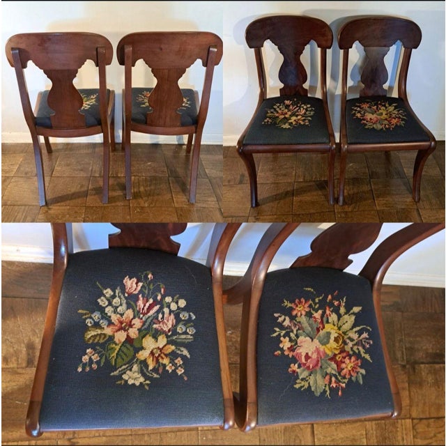 Set of 6 Hickory Chair–Style American Empire Dining Chairs With Unique Floral Needlepoint For Sale In Tampa - Image 6 of 12