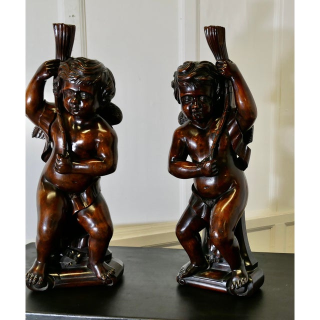 18th Century Carved Walnut Putti, Set of 2 For Sale - Image 12 of 16