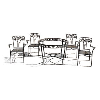 Mid 20th Century Salterini Style Wrought Iron Garden Patio Dining Set by Florentine Craft Studio For Sale