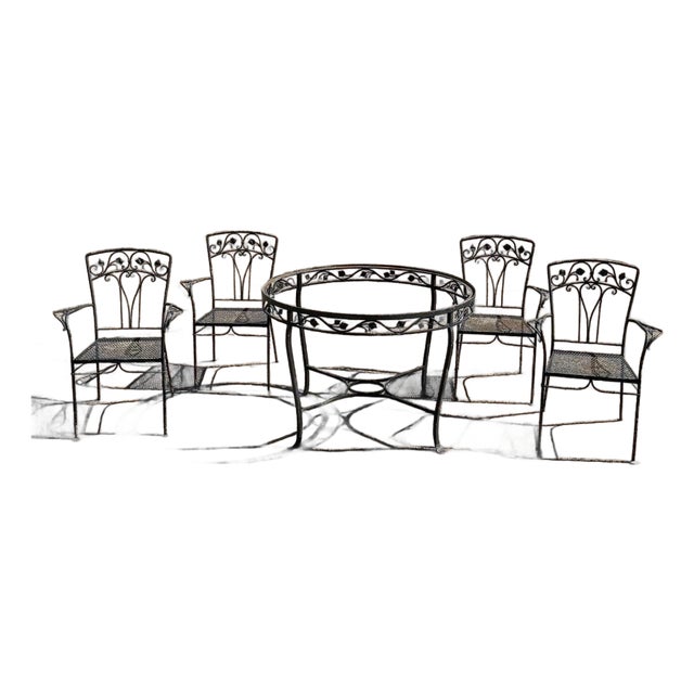 Mid 20th Century Salterini Style Wrought Iron Garden Patio Dining Set by Florentine Craft Studio For Sale