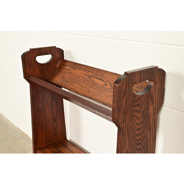 Limbert Style Antique Mission Oak Arts & Crafts Cutout Book Trough or Magazine Stand, Circa 1910 For Sale In South Bend - Image 6 of 12