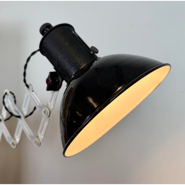 Industrial Black Enamel Scissor Wall Lamp, 1950s For Sale - Image 16 of 18