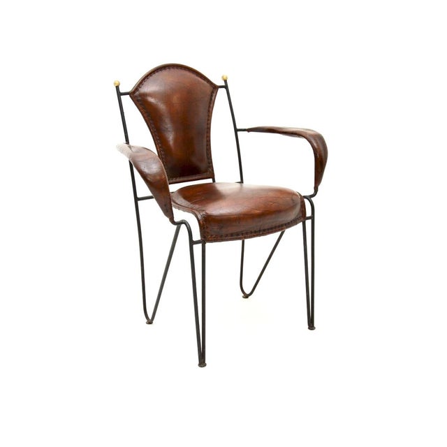 Vintage French Iron and Leather Armchair attributed to Jacques Adnet, 1960s For Sale - Image 10 of 10