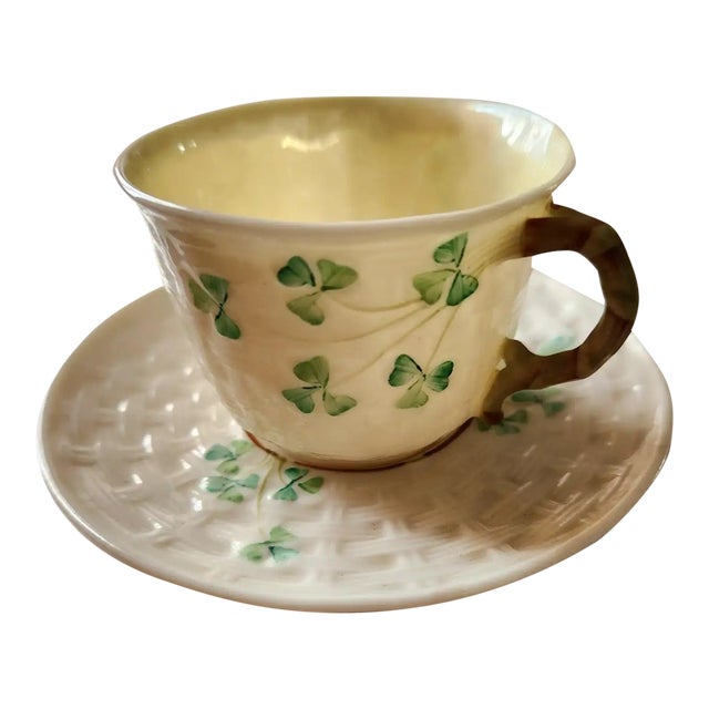 1950s Fine Irish Belleek Porcelain Demitasse Cup and Saucer For Sale