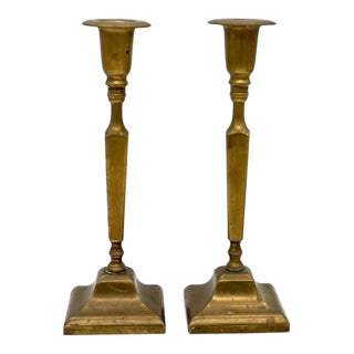 Vintage Solid Brass Pair of Candleholders For Sale