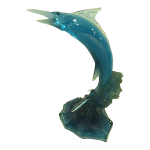 Robert Wyland 1983 Blue Lucite Jumping Marlin in Wave Sculpture